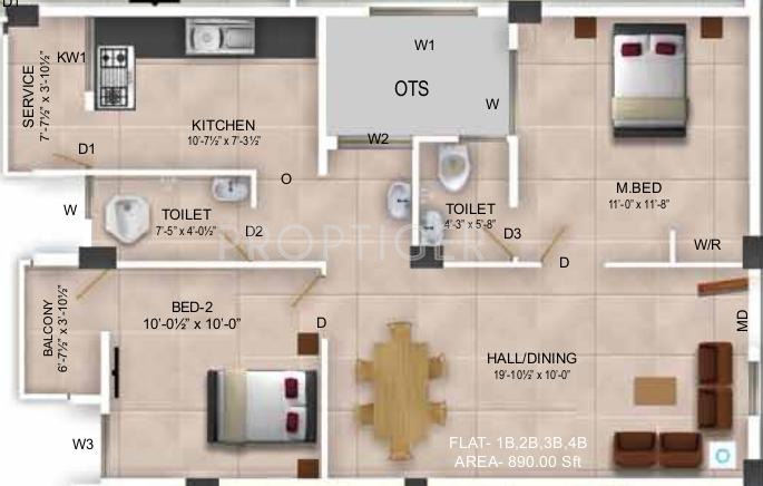 Royal Akshata (2BHK+2T (890 sq ft) 890 sq ft)