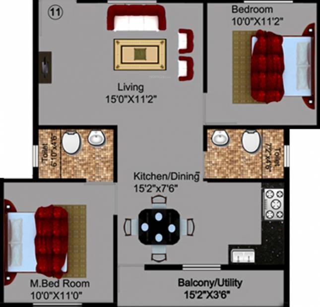 DS Sprinkles (2BHK+2T (1,104 sq ft) 1104 sq ft)