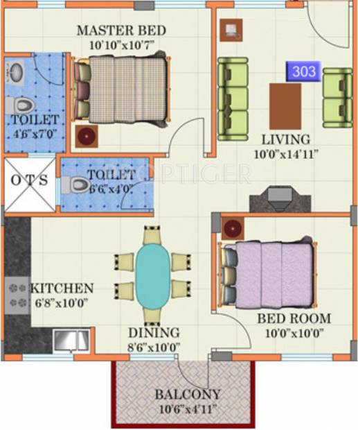 YMR Lichen (2BHK+2T (1,039 sq ft) 1039 sq ft)