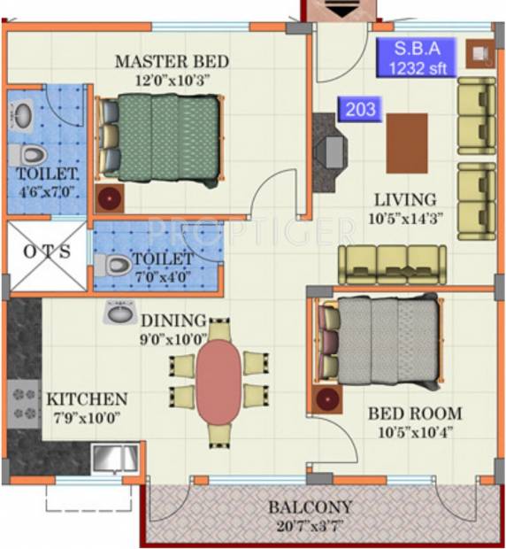 YMR Lichen (2BHK+2T (1,232 sq ft) 1232 sq ft)