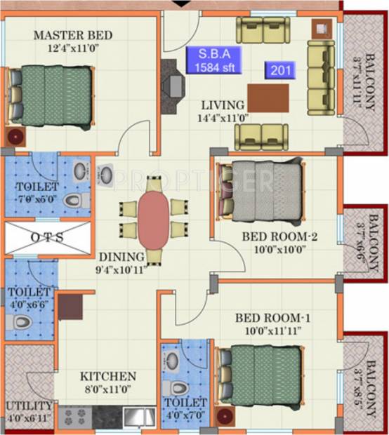 YMR Lichen (3BHK+3T (1,584 sq ft) 1584 sq ft)
