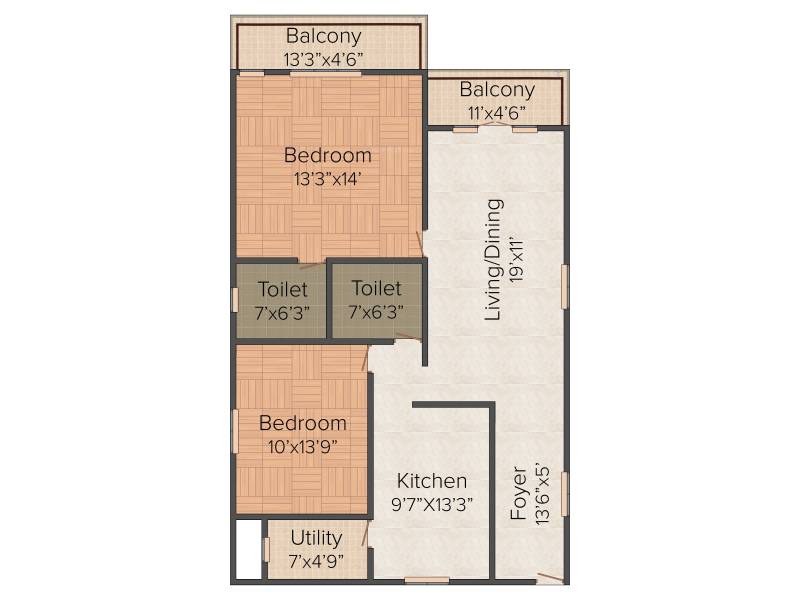 Jayakumar JJ Elita (2BHK+2T (1,184 sq ft) 1184 sq ft)