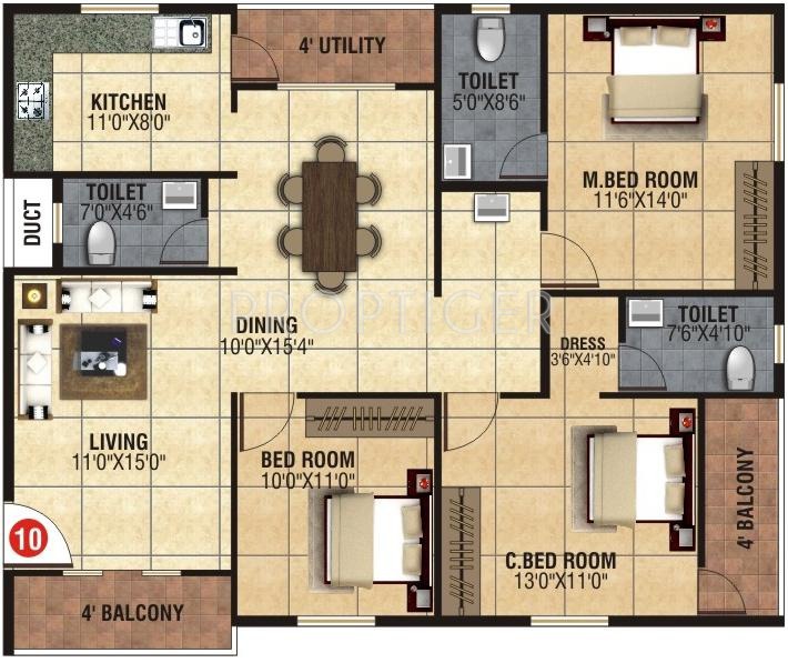 BM Marvel (3BHK+3T (1,522 sq ft) 1522 sq ft)