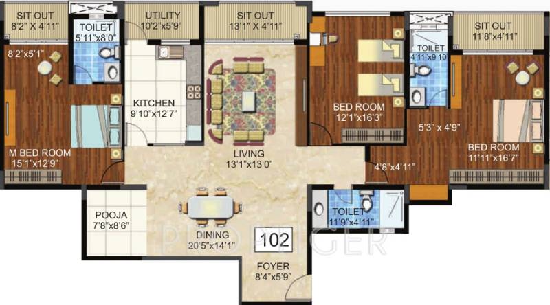Indraprastha Ruhe (3BHK+3T (2,450 sq ft)   Pooja Room 2450 sq ft)