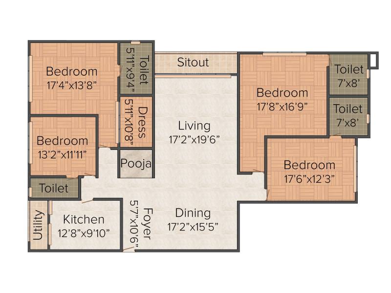 Indraprastha Ruhe (4BHK+4T (3,121 sq ft)   Pooja Room 3121 sq ft)