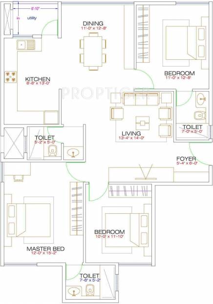 ND Laurel (3BHK+3T (1,413 sq ft) 1413 sq ft)