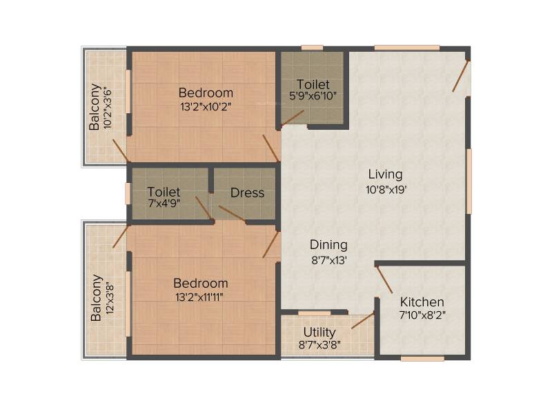 Vaastu Hill View 2 (2BHK+2T (1,200 sq ft) 1200 sq ft)