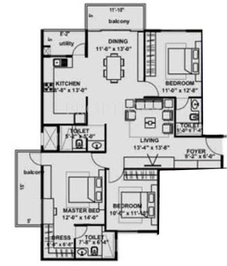 ND Laurel (3BHK+3T (1,655 sq ft) 1655 sq ft)