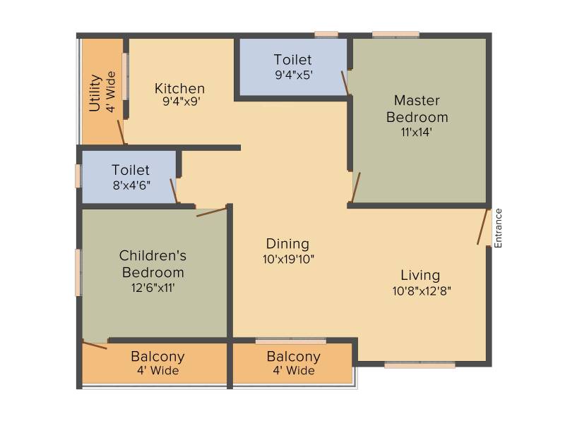 BM Splendor Park (2BHK+2T (1,254 sq ft) 1254 sq ft)