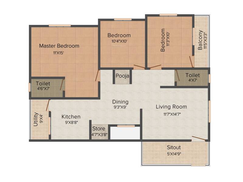 Vaastu Dew Flower (3BHK+2T (1,410 sq ft) + Pooja Room 1410 sq ft)