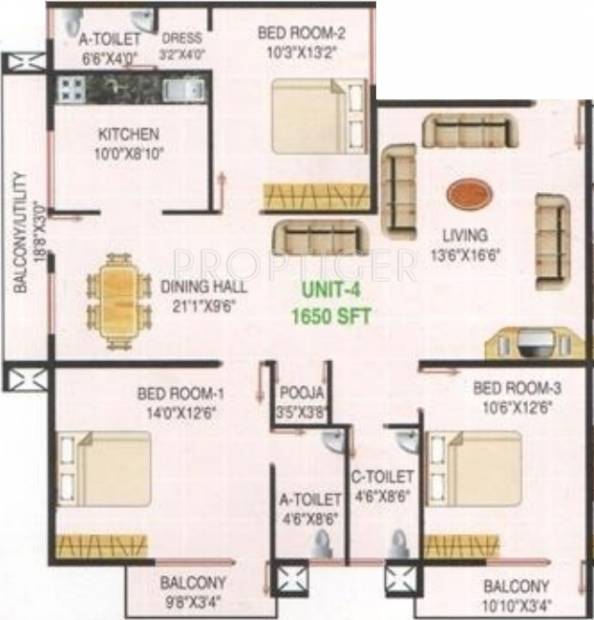Nishitas Elegant Palace (3BHK+3T (1,650 sq ft)   Pooja Room 1650 sq ft)