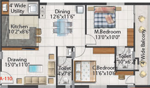 Aakruthi Aura Springs (2BHK+2T (1,195 sq ft) 1195 sq ft)
