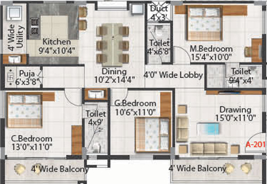 Aakruthi Aura Springs (3BHK+3T (1,596 sq ft)   Pooja Room 1596 sq ft)