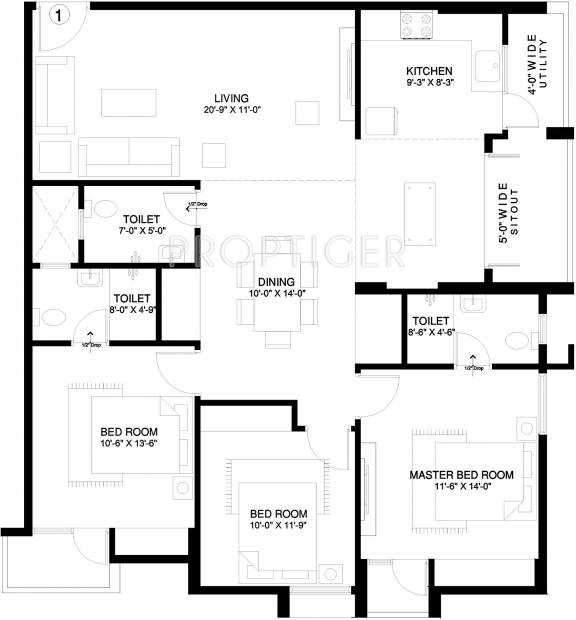 Durga Tanishq Arena (3BHK+3T (1,609 sq ft) 1609 sq ft)