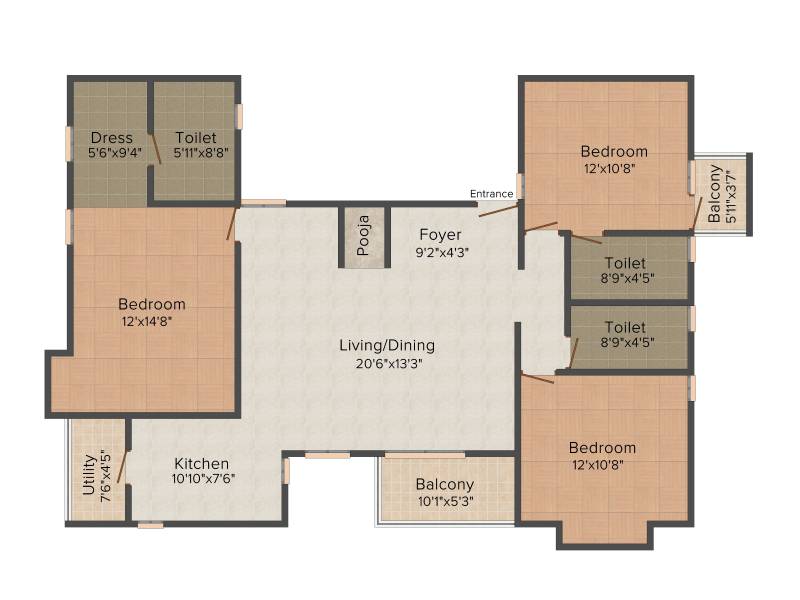 SJR PrimeCorp The Pavilion 3BHK+3T (1,738 sq ft)