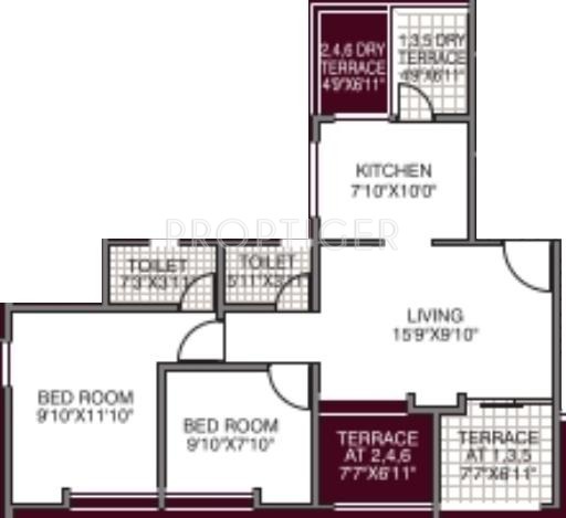 Gulmohar Notting Hill (2BHK+2T (1,031 sq ft) 1031 sq ft)