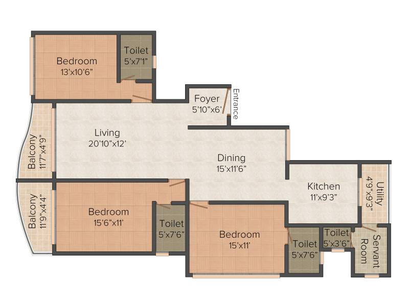 Prince Courtyard (3BHK+3T (2,110 sq ft)   Servant Room 2110 sq ft)