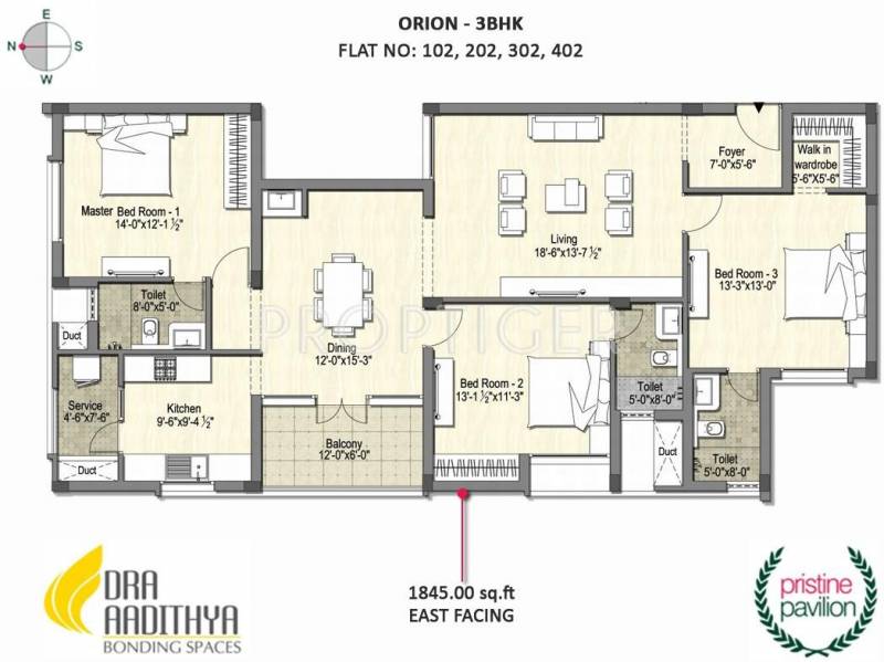 DRA Pristine Pavilion (3BHK+3T (1,845 sq ft) 1845 sq ft)
