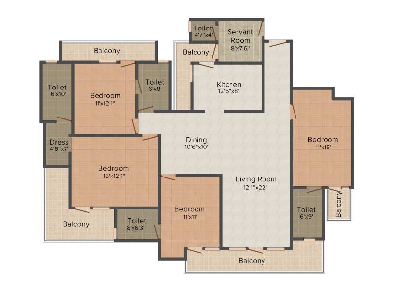 Real World Residency (4BHK+4T (2,500 sq ft)   Servant Room 2500 sq ft)