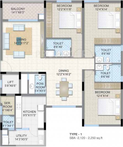 Legacy Soreno (3BHK+3T (2,250 sq ft)   Servant Room 2250 sq ft)