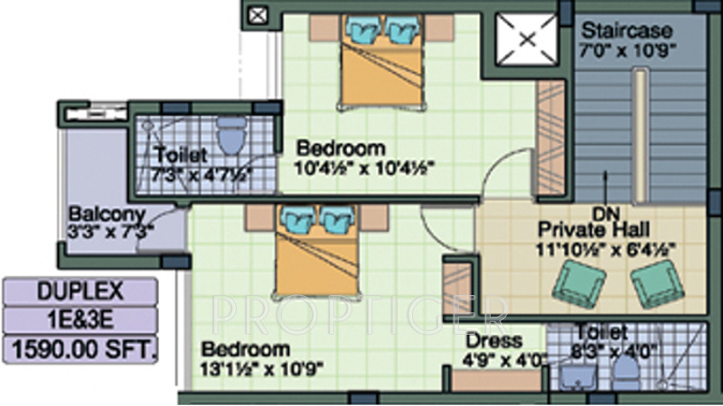 Queens Anugraha (3BHK+3T (1,590 sq ft) 1590 sq ft)