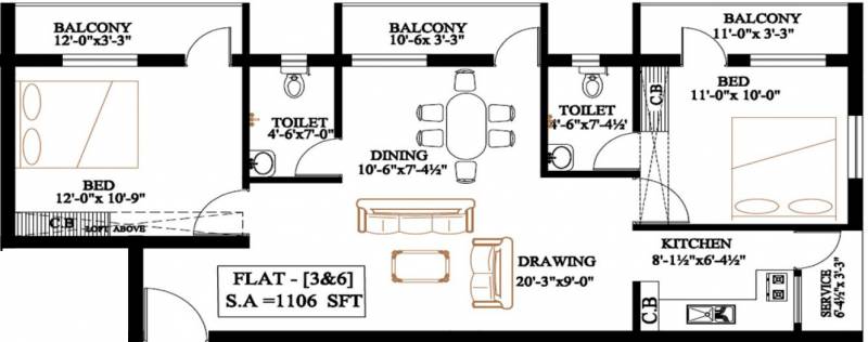 RRP SSR Garden Ascon Residency (2BHK+2T (1,106 sq ft) 1106 sq ft)