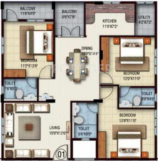 Charitha Green Woods (3BHK+3T (1,485 sq ft) 1485 sq ft)