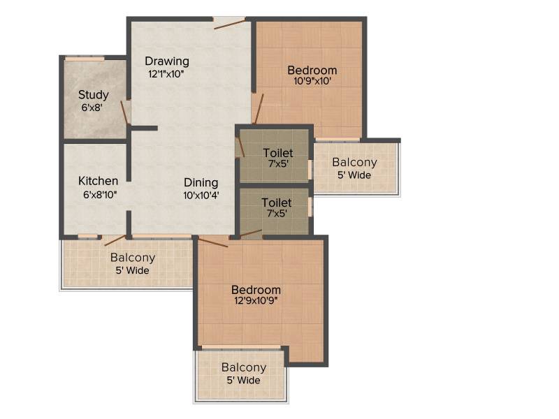 Ekdant Ekdant Dronagiri Vasundhara (2BHK+2T (1,264 sq ft)   Study Room 1264 sq ft)