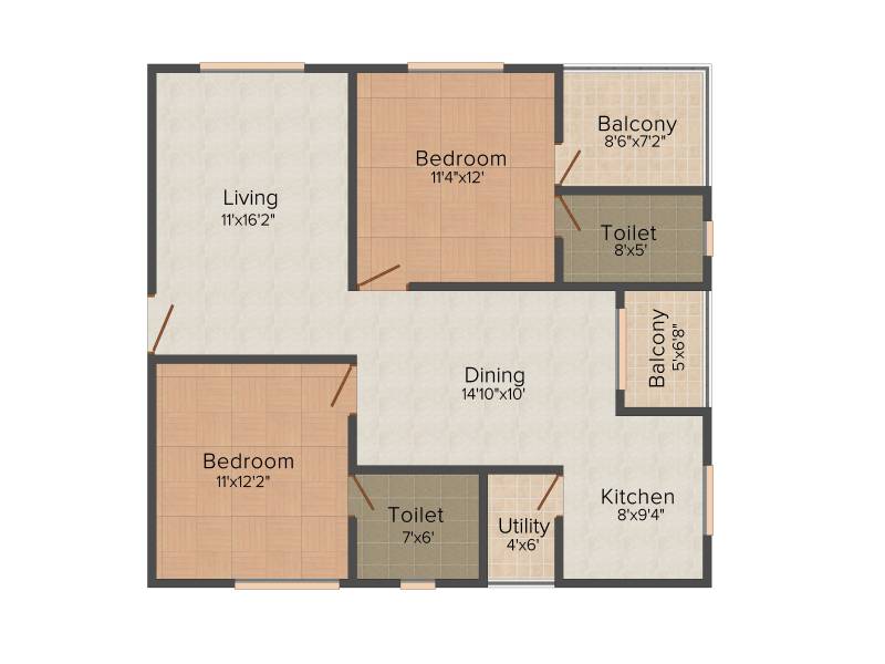 Sree Harsha Gateway (2BHK+2T (1,145 sq ft) 1145 sq ft)
