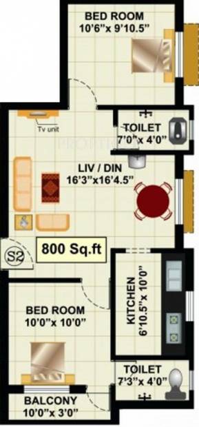 RB Bagya Enclave (2BHK+2T (800 sq ft)   Pooja Room 800 sq ft)