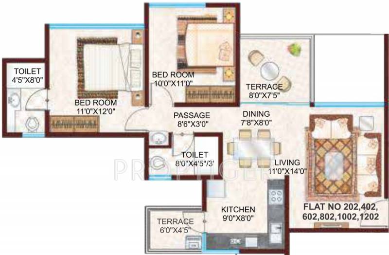 Pharande L Axis (2BHK+2T (945 sq ft) 945 sq ft)