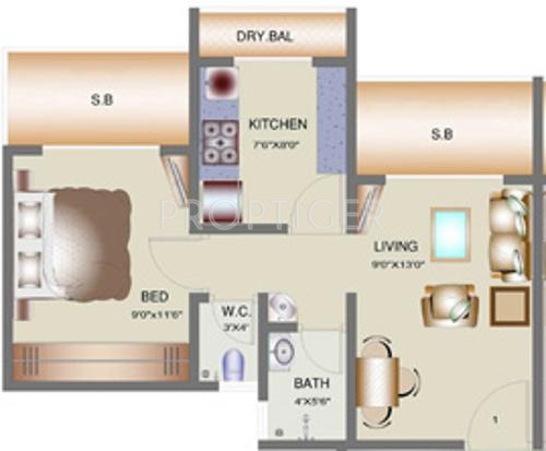 Tharwani Vedant Nakshatra (1BHK+1T (644 sq ft) 644 sq ft)