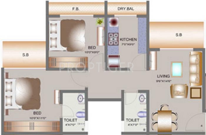 Tharwani Vedant Nakshatra (2BHK+2T (969 sq ft) 969 sq ft)