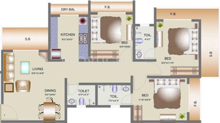 Tharwani Vedant Nakshatra (3BHK+3T (1,339 sq ft) 1339 sq ft)
