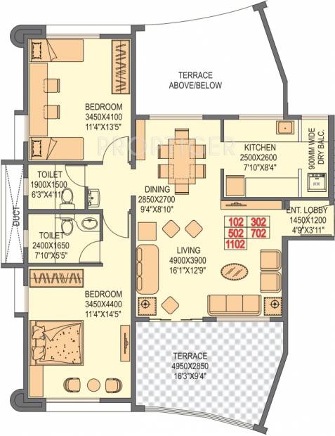 Eminent Aura Solis (2BHK+2T (1,305 sq ft) 1305 sq ft)