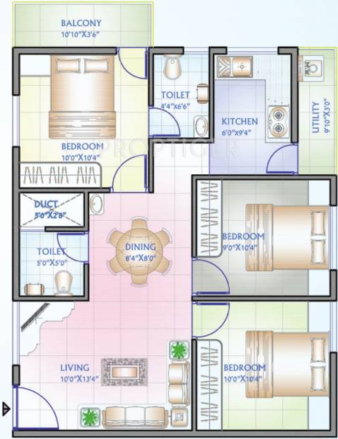 Aryan Fountain Square (3BHK+2T (924 sq ft) 924 sq ft)
