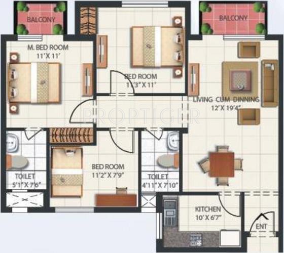 Mahindra Aura (3BHK+2T (1,350 sq ft) 1350 sq ft)