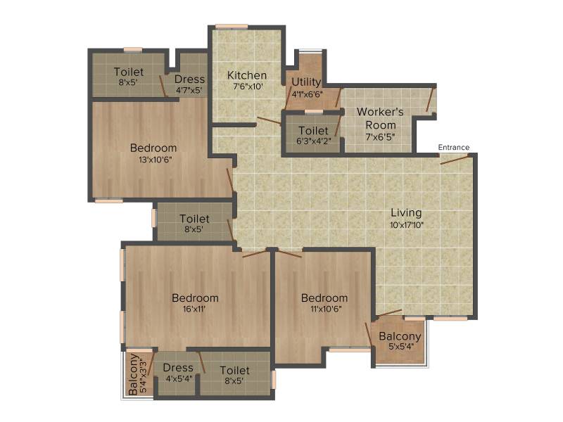 Jaypee Kube (3BHK+3T (1,740 sq ft)   Servant Room 1740 sq ft)