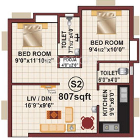 RB Bagyalakshmi Enclave (2BHK+2T (807 sq ft) 807 sq ft)