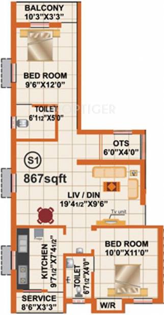 RB Bagyalakshmi Enclave (2BHK+2T (867 sq ft) 867 sq ft)