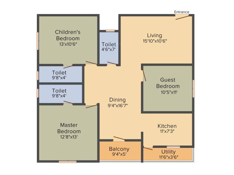 BM Serenity (3BHK+3T (1,602 sq ft) 1602 sq ft)
