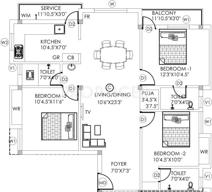 Kuladevatha Jeeva Aathish (3BHK+3T (1,090 sq ft)   Pooja Room 1090 sq ft)