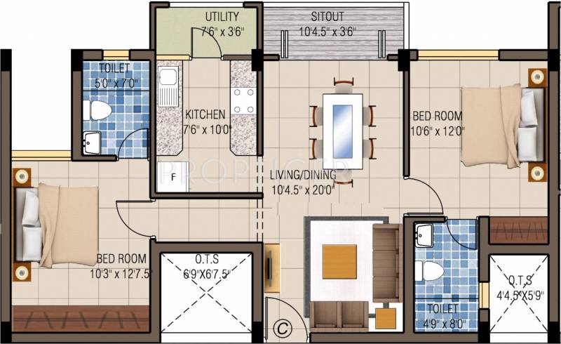 Fairyland Sai Sparsh (2BHK+2T (1,005 sq ft) 1005 sq ft)