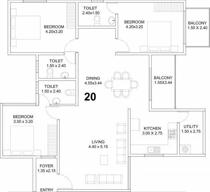 Aratt Felicita (3BHK+3T (1,587 sq ft) 1587 sq ft)