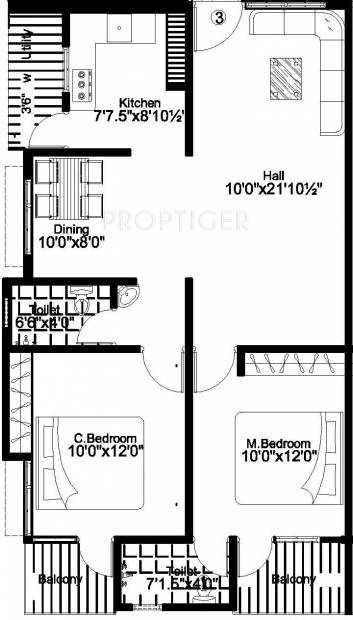 The Nest Oceana (2BHK+2T (1,085 sq ft) 1085 sq ft)