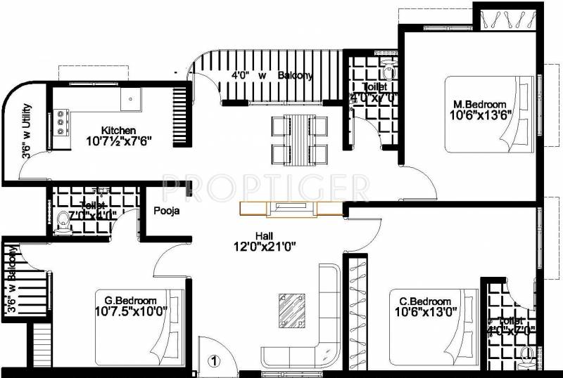 The Nest Oceana (3BHK+3T (1,345 sq ft)   Pooja Room 1345 sq ft)