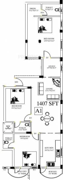 SVM VGP Shanthi Nagar (3BHK+3T (1,407 sq ft)   Study Room 1407 sq ft)