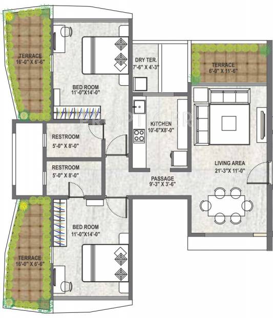 Supreme Palms Phase 2 (2BHK+2T (1,235 sq ft) 1235 sq ft)