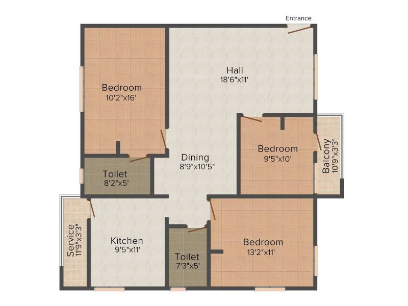 Ruby Residency (3BHK+2T (1,305 sq ft) 1305 sq ft)