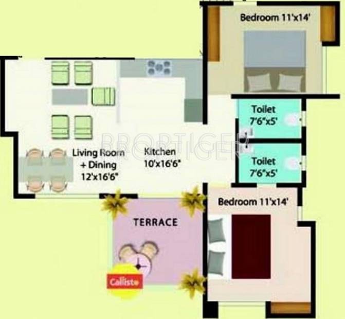 Prathamesh Callisto (2BHK+2T (1,285 sq ft) 1285 sq ft)